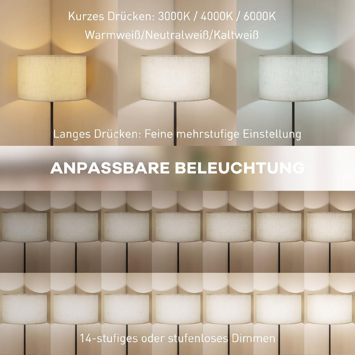 STOJACÍ lampa, ocel, lněná látka, černá - černá, kov (40/40/168cm) - HOMCOM