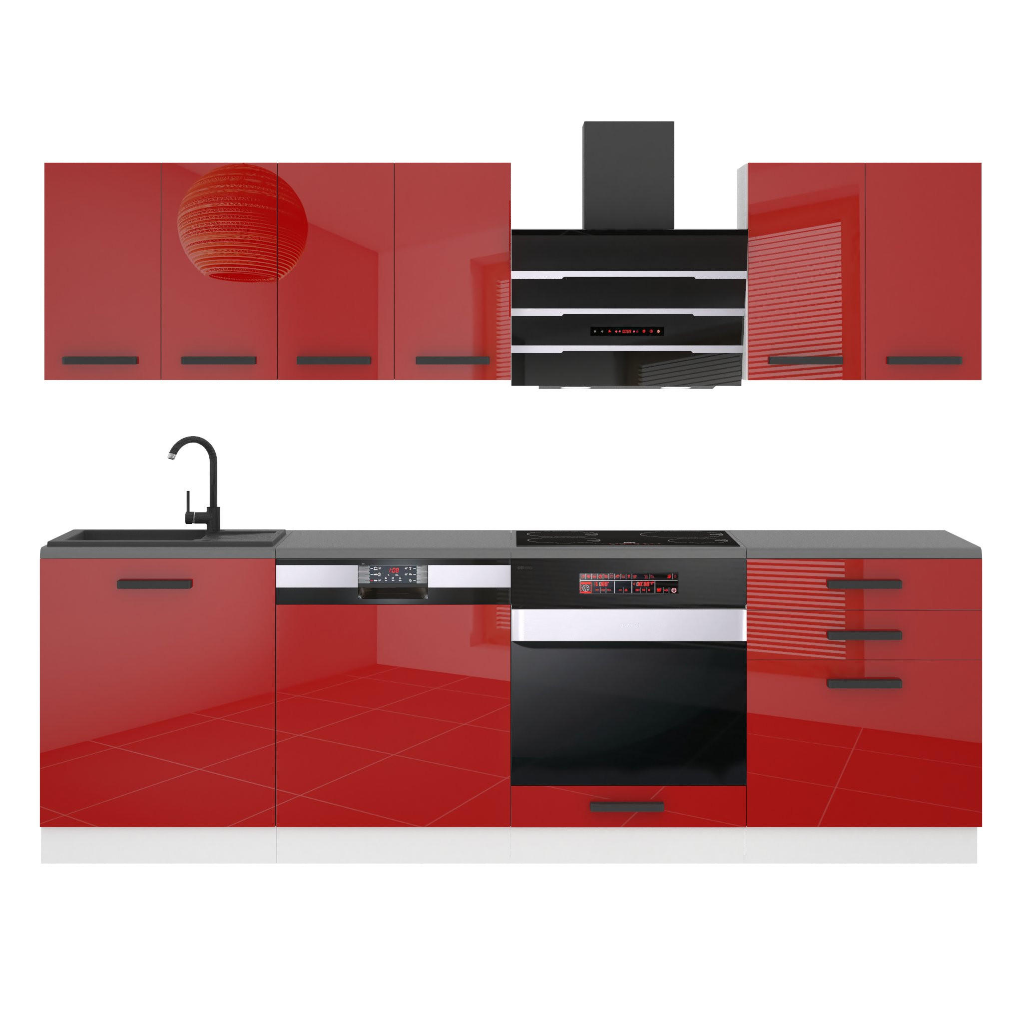 KÜCHENZEILE Susan 240 cm, mit Arbeitsplatten, Rot Hochglanz - Rot, Holz (240/204/60cm) - B BELINI GROUP