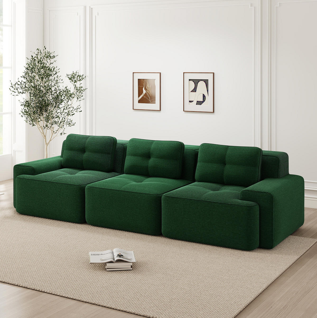 SOFA modular mit Tiefsitz 74 cm Cord Grün - Grün, Textil (293/69/104cm) - IVMEU