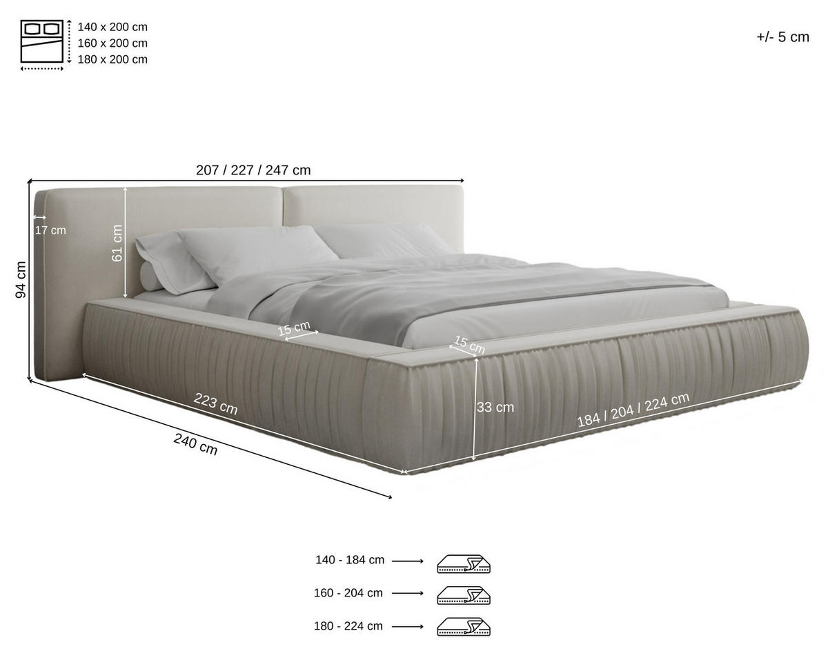 POLSTERBETT - Bett 08 - 180x200 - Beige (Riviera 21) - Beige, Holzwerkstoff (180/200cm) - Möblo