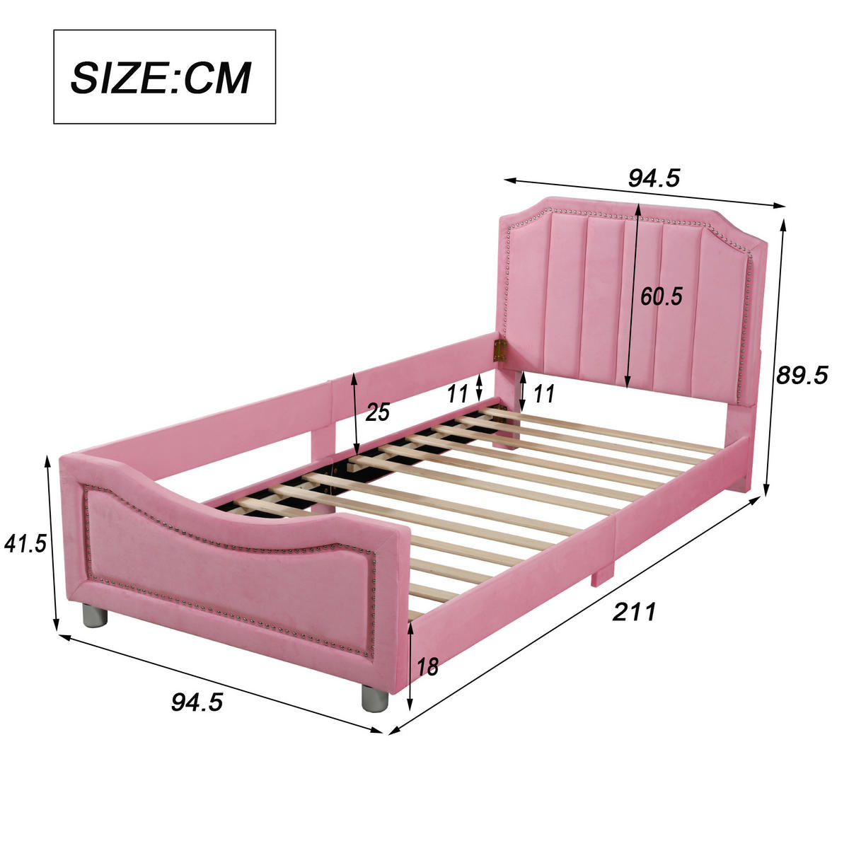 POLSTERBETT 90/200 cm Rosa aus Massivholz mit Rückenlehne - Pink, Holz (90/200cm) - OKMYHOME