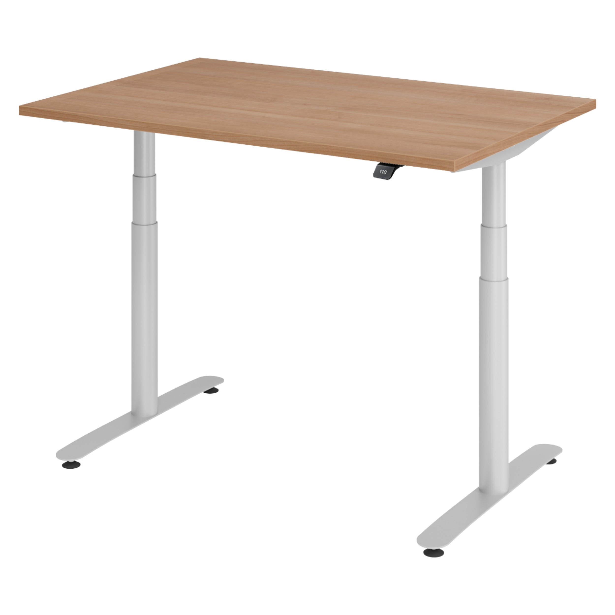 SCHREIBTISCH elektrisch Bluetooth & App XDLR 120/80/72 cm in Nussbaumfarben/Silberfarben - Silberfarben/Nussbaumfarben, Holzwerkstoff (120/80/72cm) - bümö