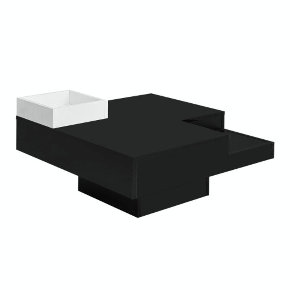COUCHTISCH Schwarz-weiß aus Spanplatte mit Hochglanzoberfläche und LED-Streifen 72×72×30 cm - Schwarz, Holzwerkstoff (72/72/30cm) - Luhomfu