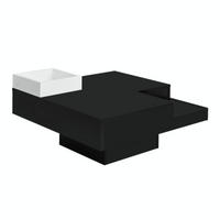 COUCHTISCH Schwarz-weiß aus Spanplatte mit Hochglanzoberfläche und LED-Streifen 72×72×30 cm - Schwarz, Holzwerkstoff (72/72/30cm) - Luhomfu