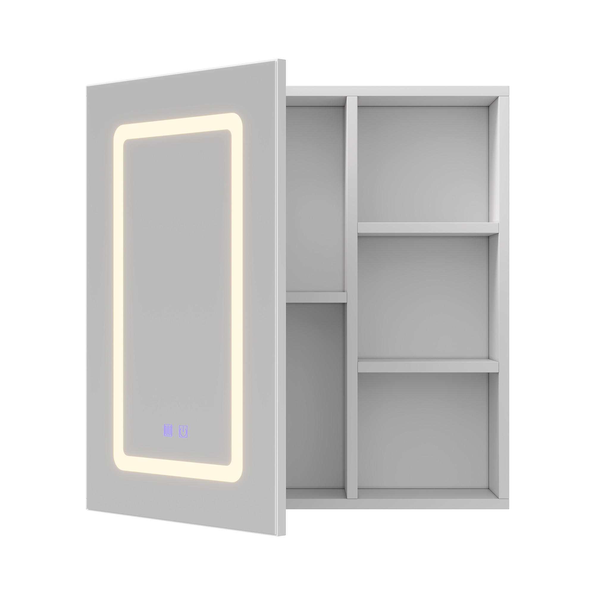LED-SPEGELSKÅP 60x60cm, 1 dörr med justerbara hyllplan Vit 60.2/60.2/15.2 cm