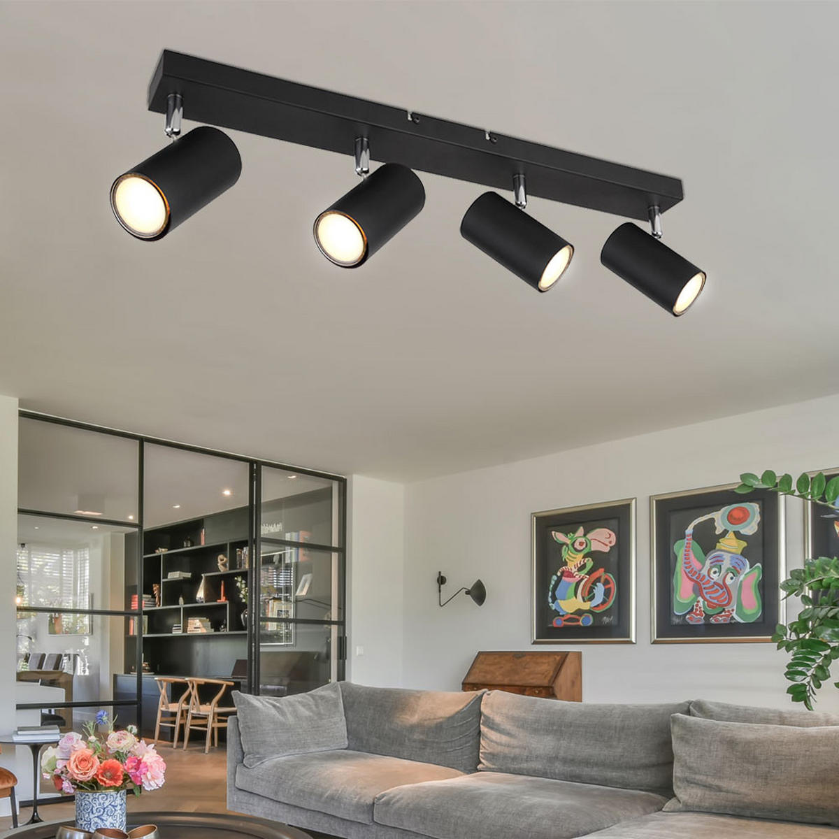 DECKENLEUCHTE Robby Schwarz flexibel - Schwarz, Metall (56/6/12cm) - Globo Lighting