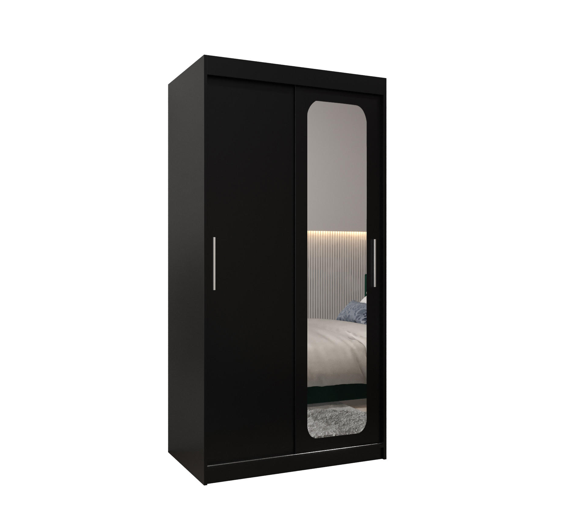 SCHWEBETÜRENSCHRANK 200/100/62 2-türig - Silberfarben/Schwarz, Holz/Kunststoff (100/200/62cm) - MÖBEL KRYSPOL