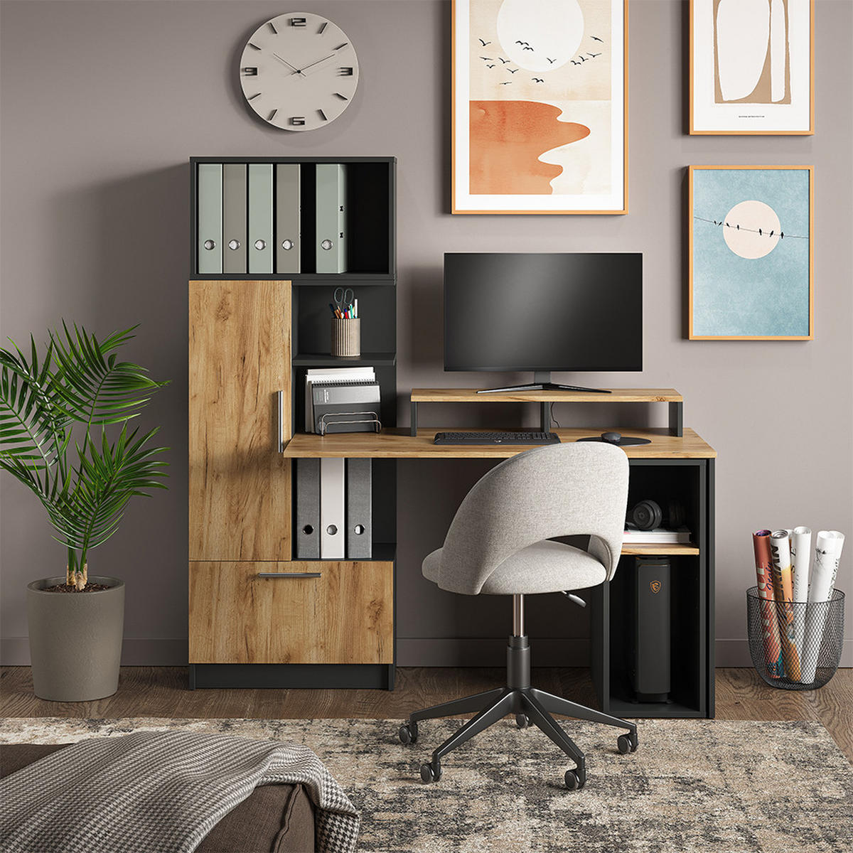 STOJAN NA MONITOR Tomy Antracit/zlatý dub - medově dubová/antracitová, kompozitní dřevo (23.5/80/12cm) - Vicco