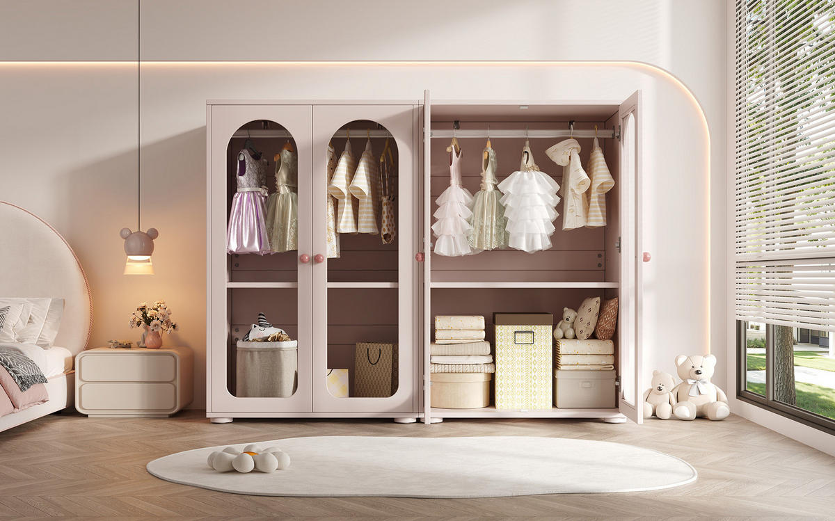 KLEIDERSCHRANK aus MDF und Acryl 80x50x120 cm Babyrosa mit verstellbaren Einlegeböden, Kleiderstange und transparenten Türen - Pink, Holzwerkstoff (80/120/50cm) - Modfu