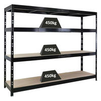 SCHWERLASTREGAL Rhino 180x240x60cm, 4 Spanplatten-Ebenen 8mm, Fachlast 450kg, Schwarz - Schwarz, Metall (240/180/60cm) - PROREGAL