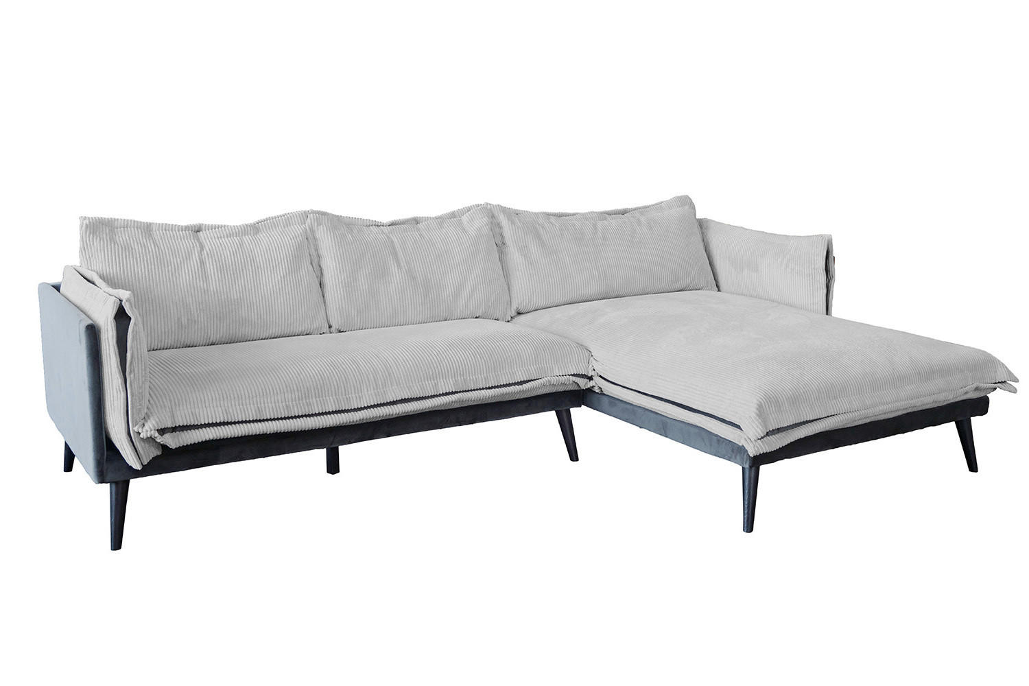 ECKSOFA QUENYA Hellgrau Velvet - Hellgrau/Schwarz, Textil (294/184cm) - KAWOLA