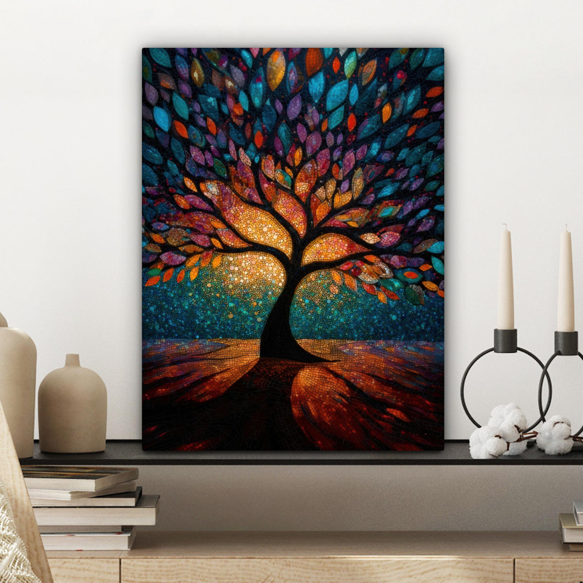 LEINWANDBILD Mosaik - Bunt - Baum - Äste Room Decor 30x40 cm - Multicolor, Textil (30/40cm) - MuchoWow