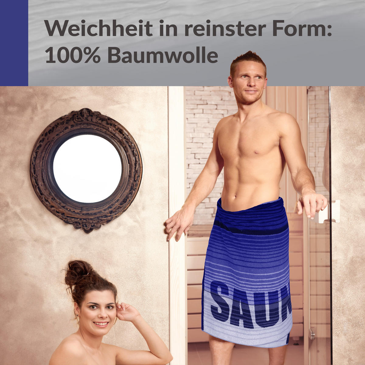 SAUNAHANDTUCH Oslo Hellblau – Blau 85x200 cm - Blau/Hellblau, Textil (85/200cm) - Lashuma