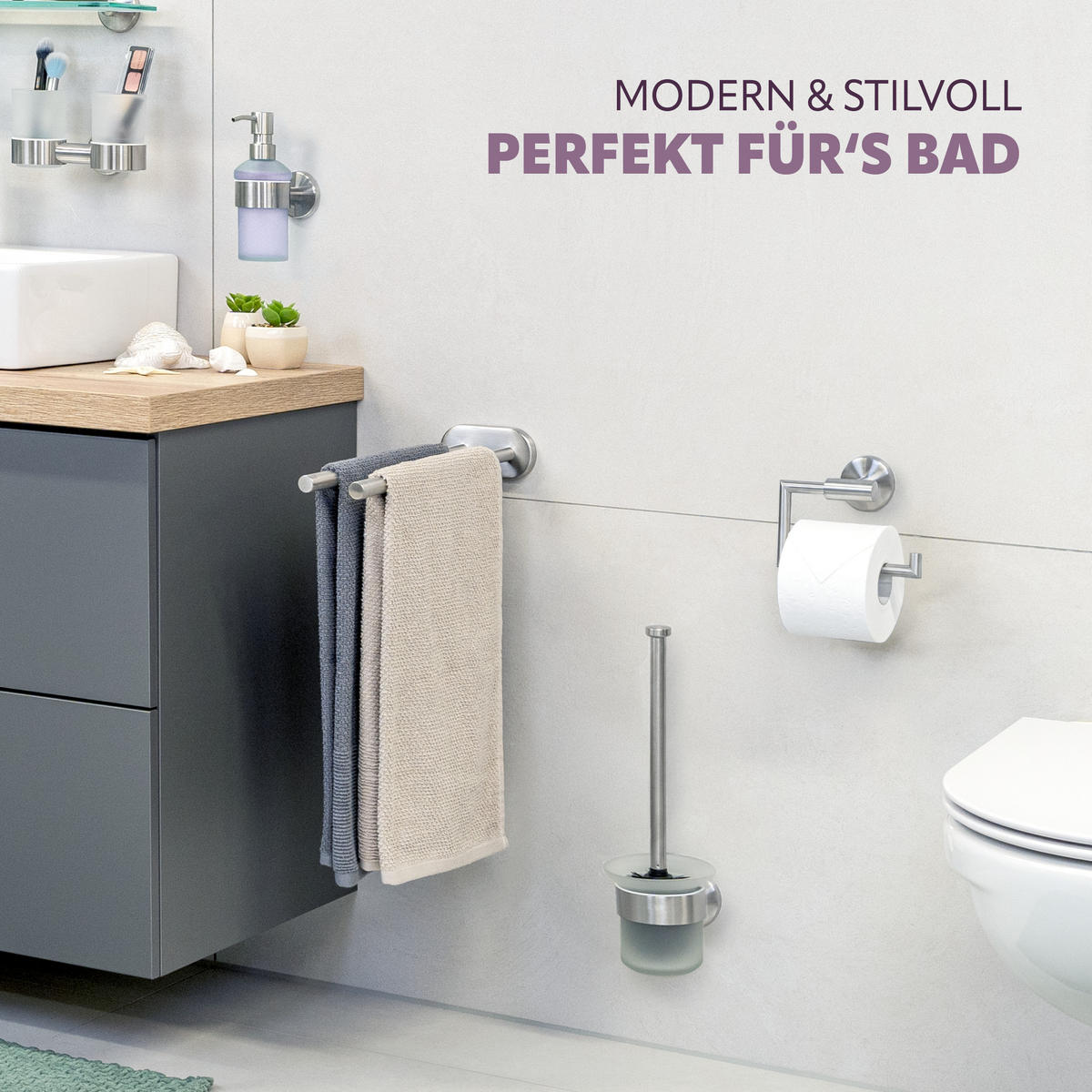 BADEZIMMER-ZUBEHÖR-SET PIAZZA 3tlg, Edelstahl, matt - Silberfarben, Metall (14.5/35/11.5cm) - bremermann