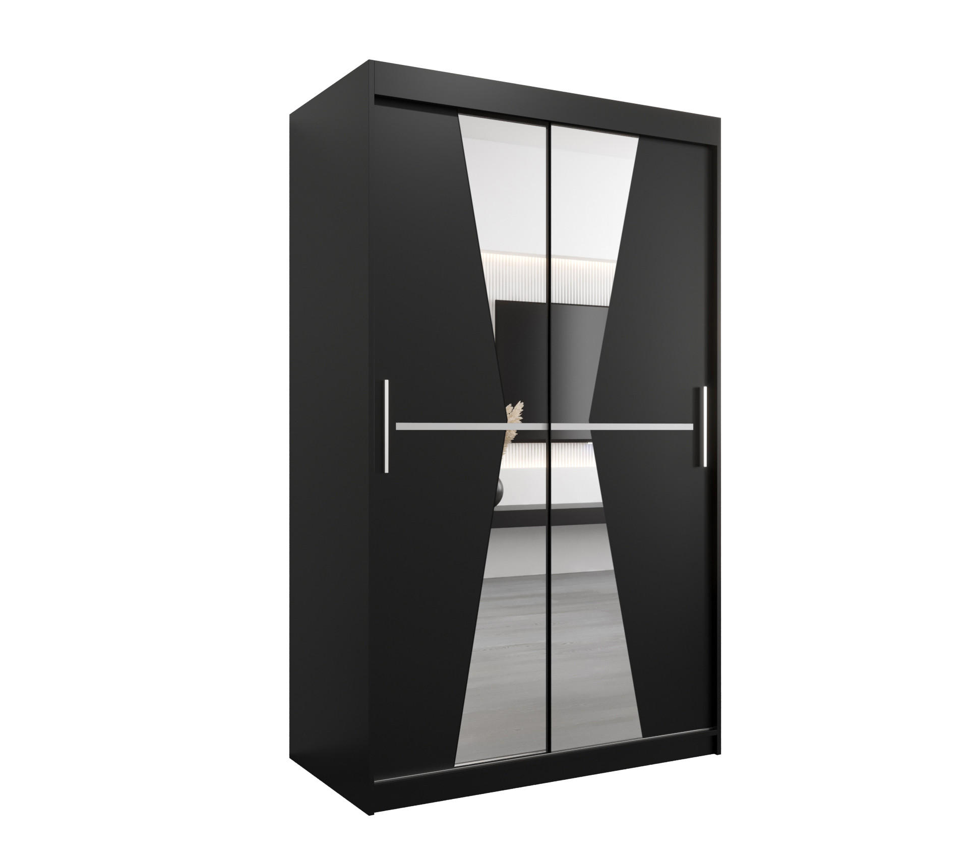 SCHWEBETÜRENSCHRANK 200/120/62 2-türig - Silberfarben/Schwarz, Holz/Kunststoff (120/200/62cm) - MÖBEL KRYSPOL