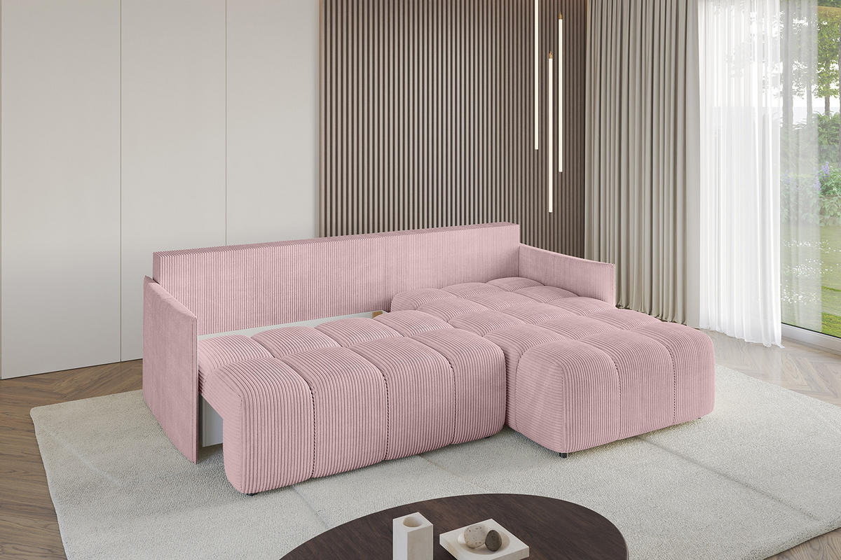 ECKSOFA Ottomane rechts LONLI-L 251x189x68 Rosa Cord - Rosa, Holzwerkstoff/Kunststoff (189/251cm) - ALTDECOR