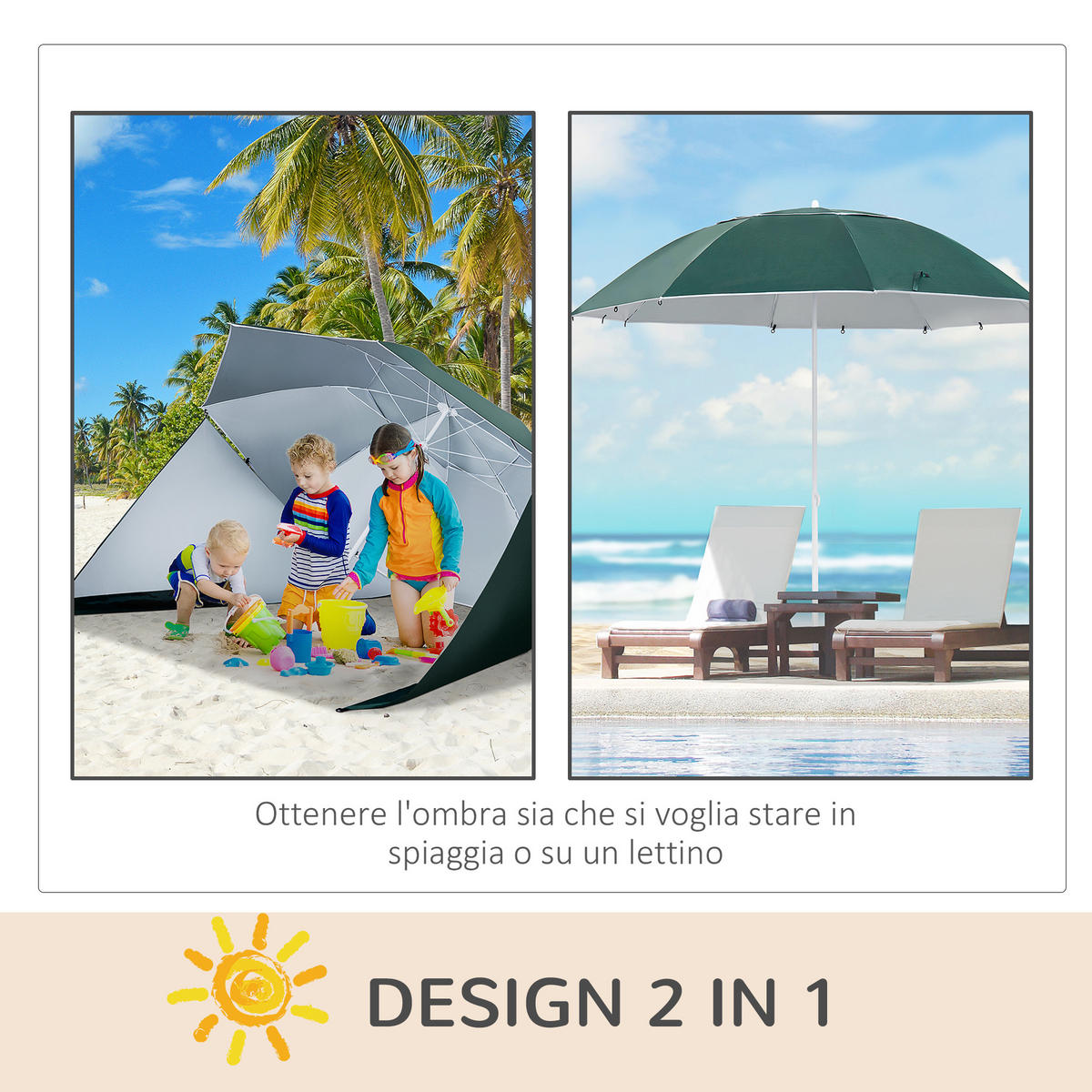 STRANDSCHIRM 2-IN-1 DE-11617 mit Windschutz UPF50+ Marineblau - Blau, Metall (200/210cm) - ComfortXL