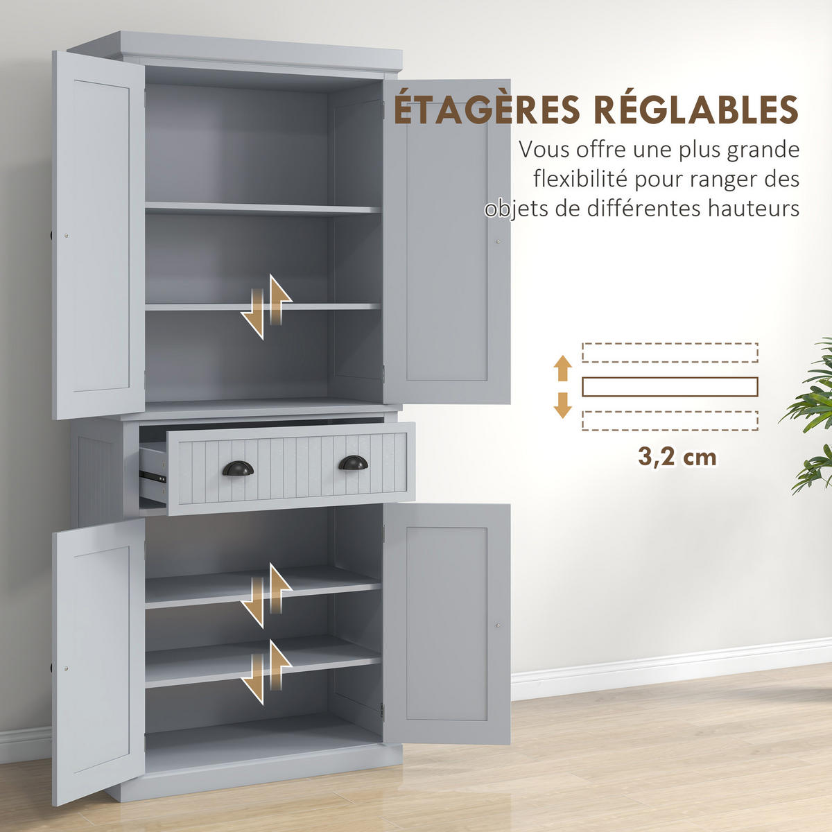 HIGHBOARD DE-11267 4 Türen Grau - Grau, Holzwerkstoff (40.2/183/76.2cm) - ComfortXL