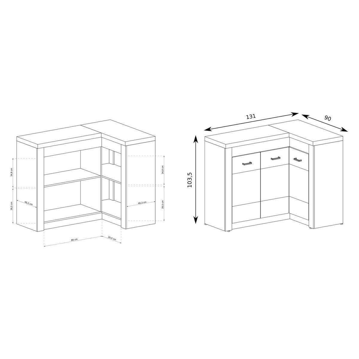 ECKKOMMODE Indianapolis I-15 Standardausführung 131 x 103,5 x 42 cm Kraft Weiß - Weiß, Holzwerkstoff/Metall (131/103.5/42cm) - Koseto