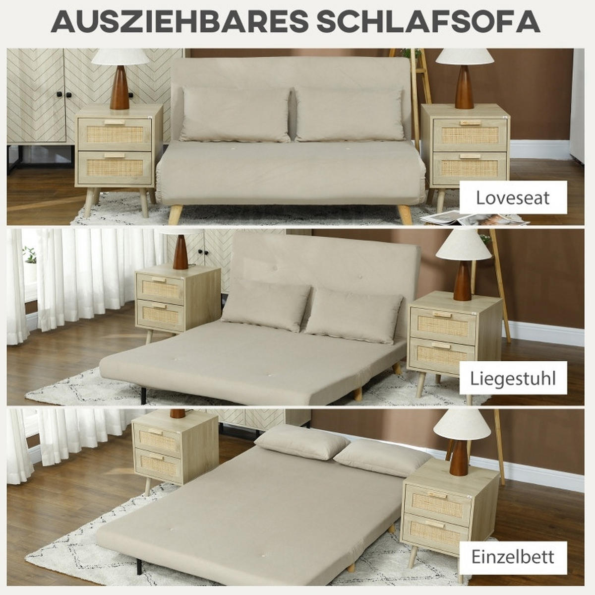 SCHLAFSOFA Polyester Samtoptik mit 6-fach verstellbarer Rückenlehne 130/78/79 cm Beige - Beige, Textil (78/79/130cm) - Redom