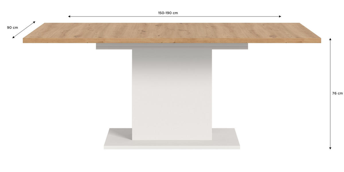 ESSTISCH MOTION (B/H/T: ca. 150/76/90 cm) in Weiß/Artisan Oak Nachbildung - Weiß, Holzwerkstoff (90/150/76cm)