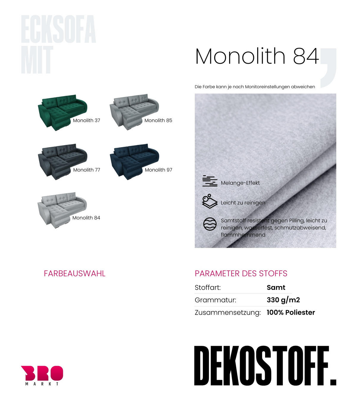 ECKSOFA Bergen mit Schlaffunktion Grau Samtstoff - Grau, Textil (238/141cm) - Bromarkt