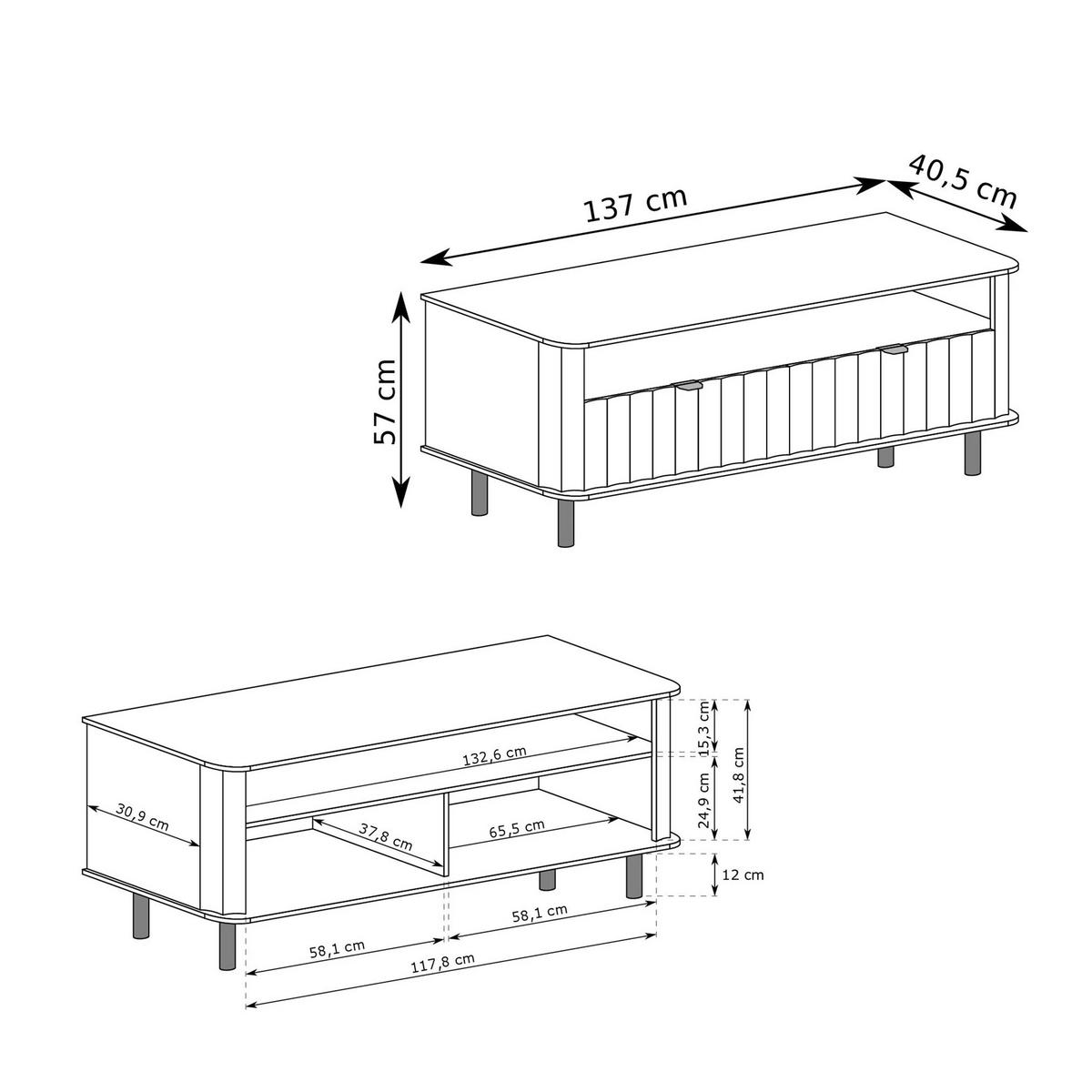 TV-LOWBOARD VITA stehend, 137 cm Alpinweiß - Weiß, Holzwerkstoff/Metall (137/57/40.5cm) - Idohome