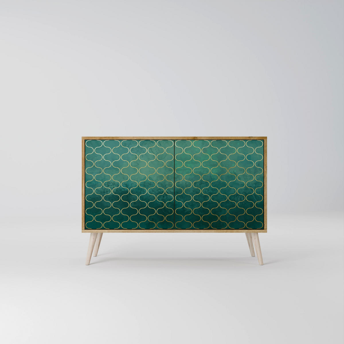 SIDEBOARD TESSELATED GREENERY, Eicheneffekt, 111x42x77,5 cm, 2 Türen - Eichefarben/Buchefarben, Holzwerkstoff/Buchenholz (111/77.5/42cm) - SpaceRebels