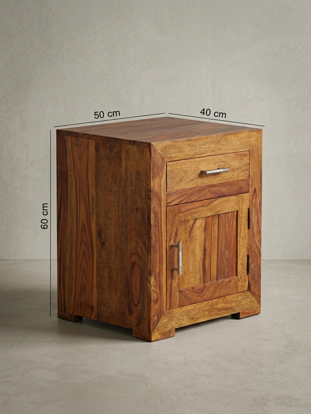 NACHTTISCH Massivholz Schublade Tür Landhausstil, Braun 50x40x60 cm - Braun, Holz/Metall (50/60/40cm) - KADIMA DESIGN