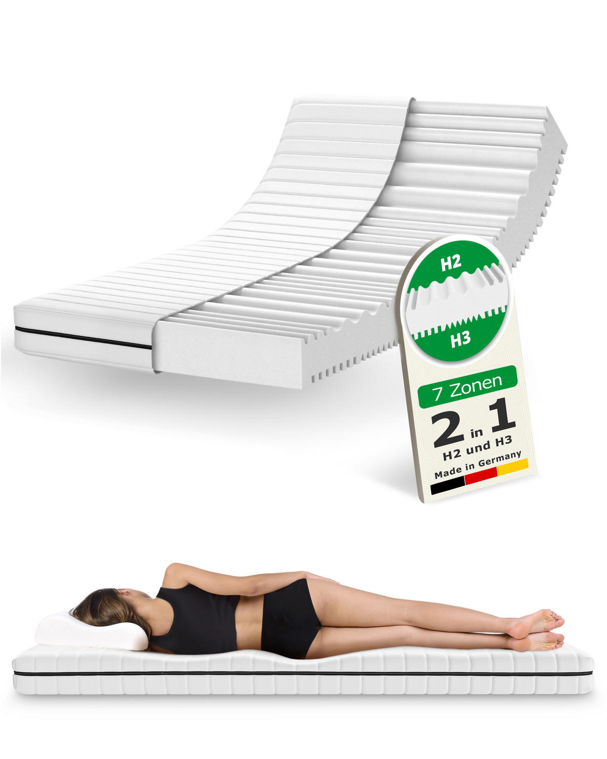 MATRATZE 90x190 15cm Höhe – H2 H3 Wendematratze – 7-Zonen Kaltschaummatratze – waschbarer Bezug - Weiß, Textil (90/190cm) - Schlaftroll
