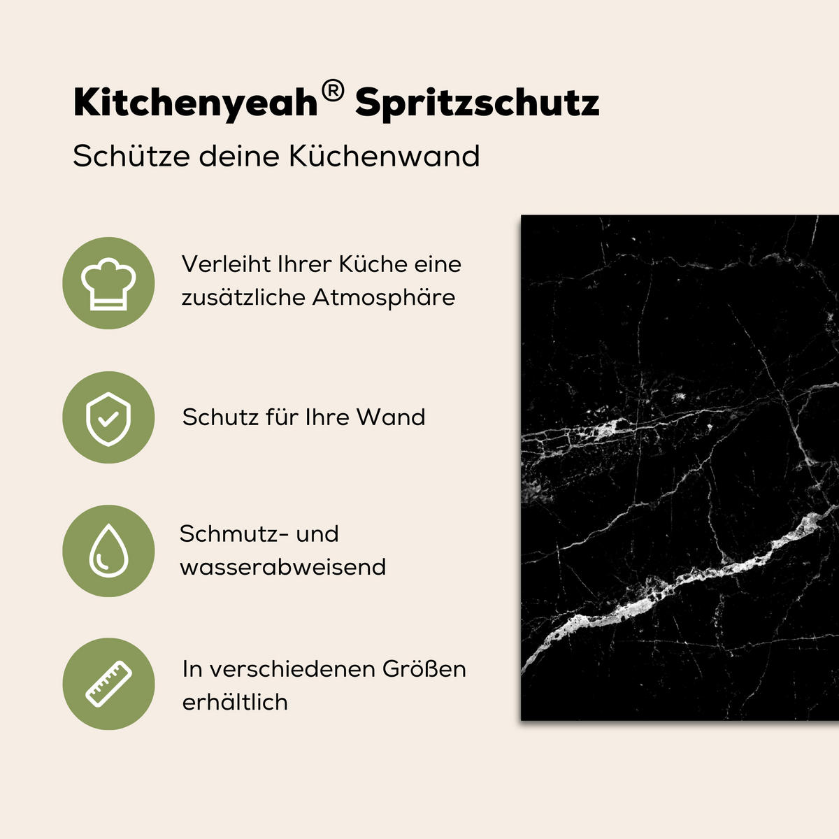 SPRITZSCHUTZ KÜCHE Marmoroptik - Schwarz - Luxus 70x50 cm - Grau, Metall (70/0.3/50cm) - MuchoWow