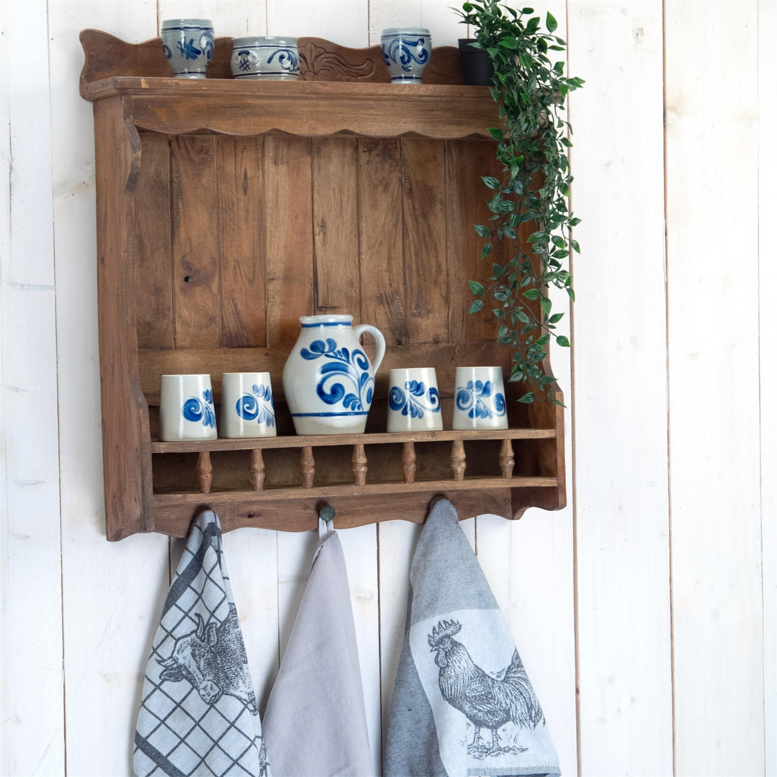 WANDREGAL Cottage Mahagoni Holz, 3 Haken, naturfarben - Naturfarben, Holz (67/76/15cm) - DESIGN DELIGHTS