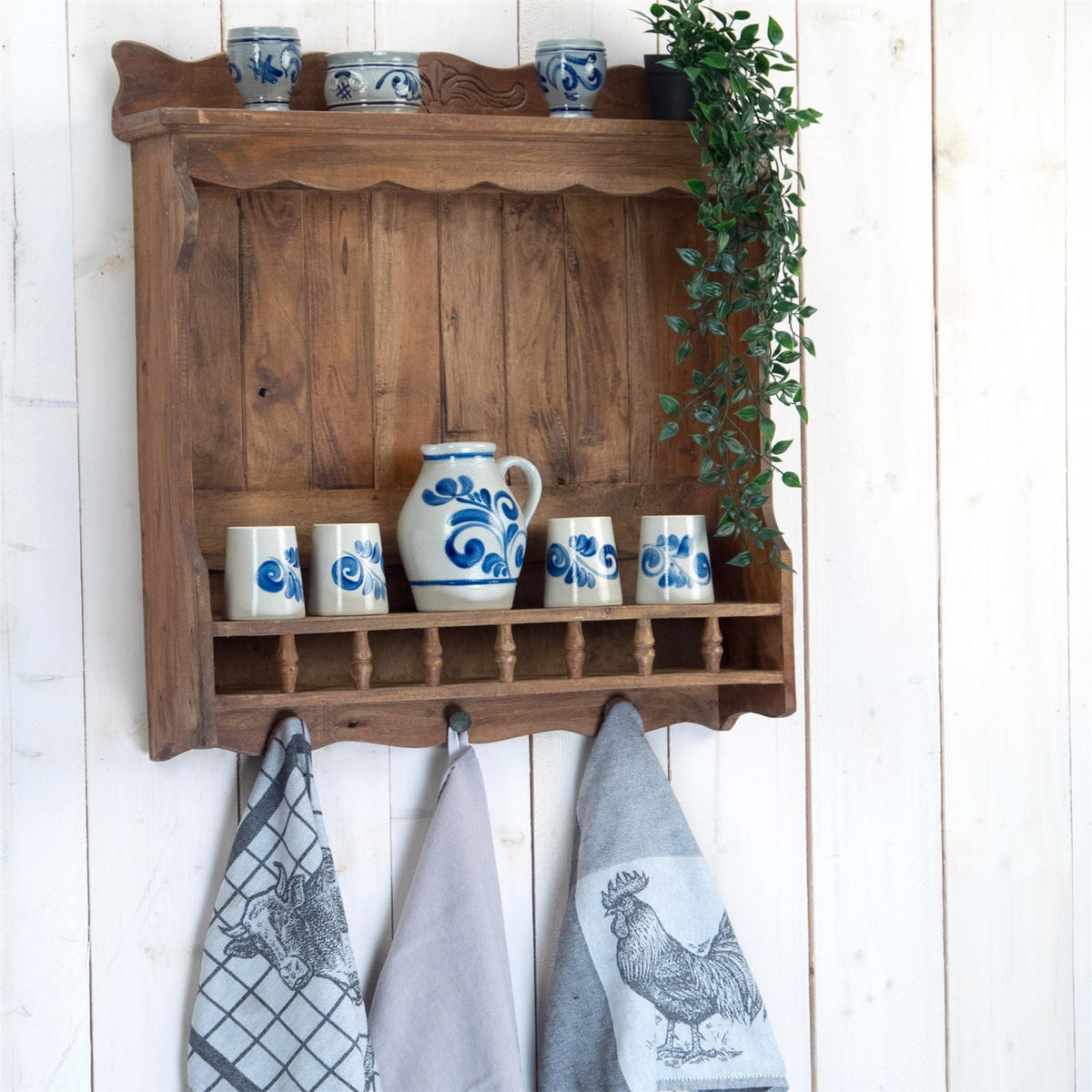 WANDREGAL Cottage Mahagoni Holz, 3 Haken, naturfarben - Naturfarben, Holz (67/76/15cm) - DESIGN DELIGHTS