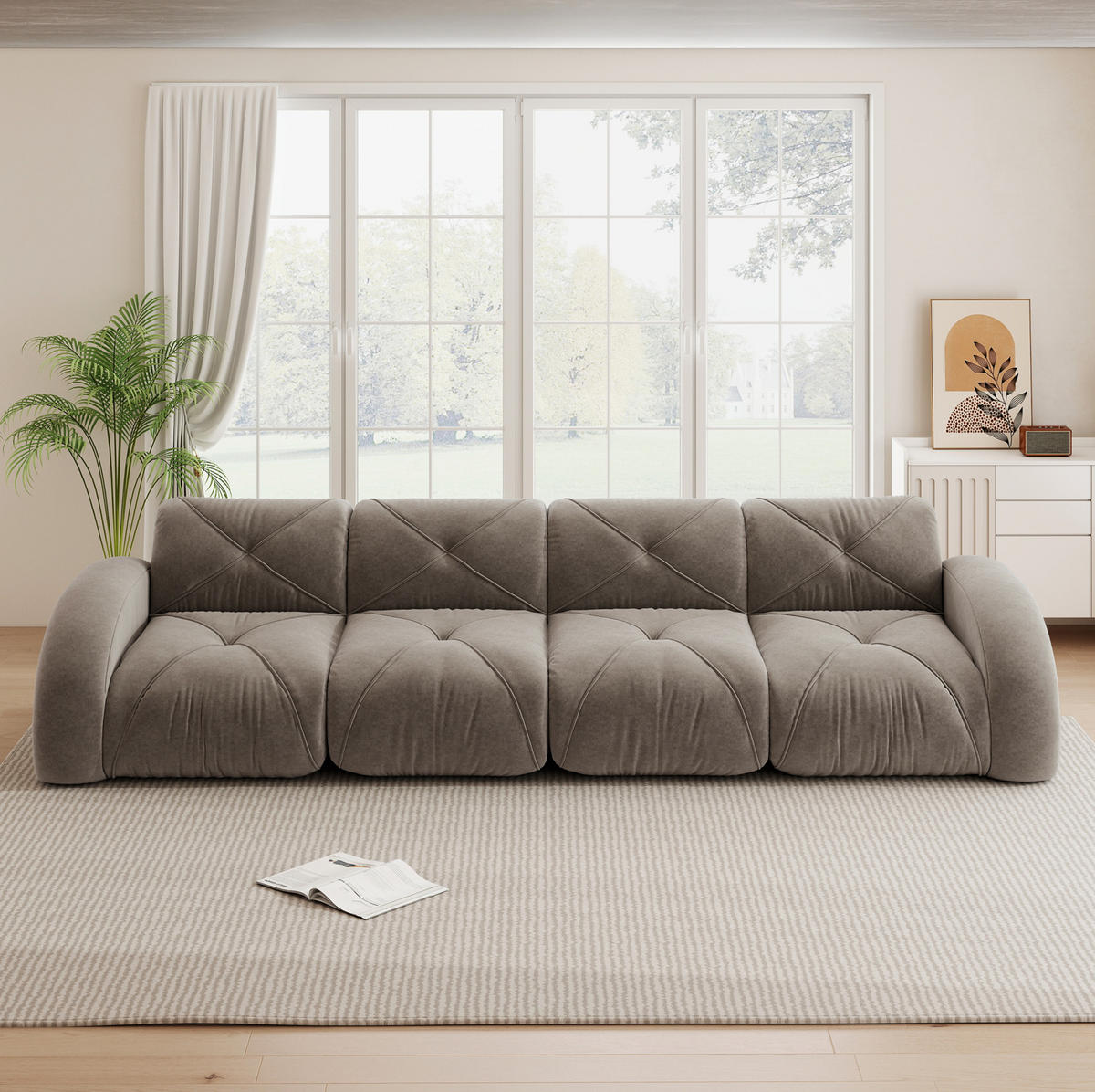 POHOVKA modulárna bezrámová zo ženilky, taupe - taupe, textil (95/76/358cm) - Flora Grace