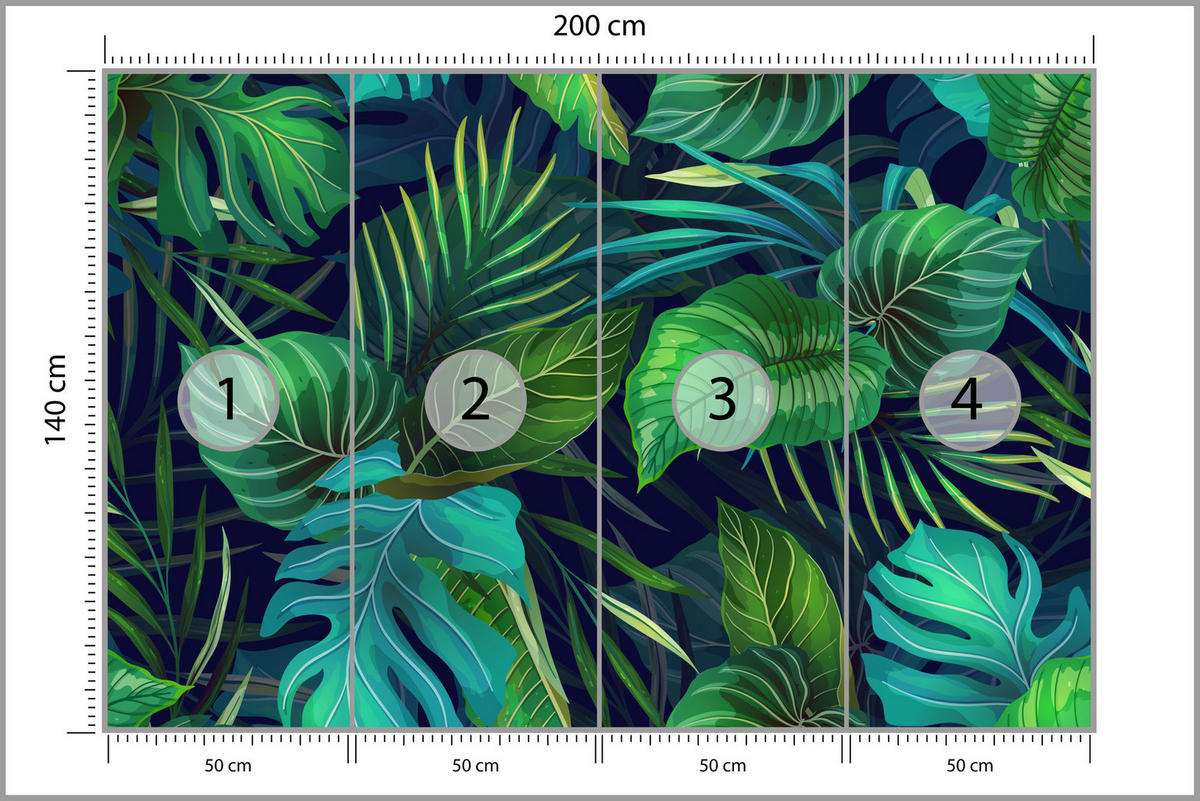 FOTOTAPETE Tropische Blätter Pflanzen Natur 200x140 - Türkis/Grün, Papier (200/140cm) - Muralo