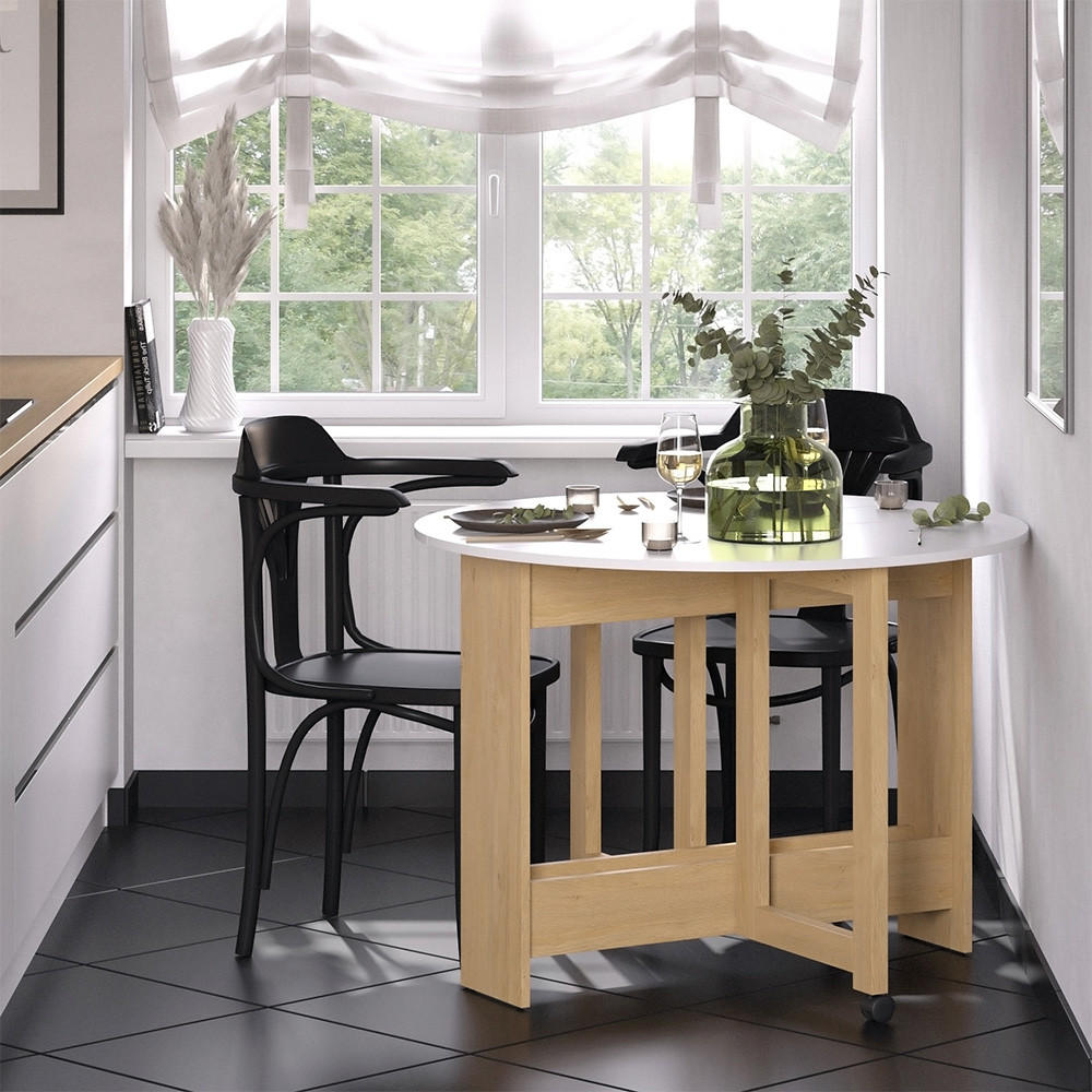 JÍDELNÍ STŮL Rondo Zlatá síla dub/bílá - bílá/medově dubová, kompozitní dřevo (100/100/73cm) - Vicco