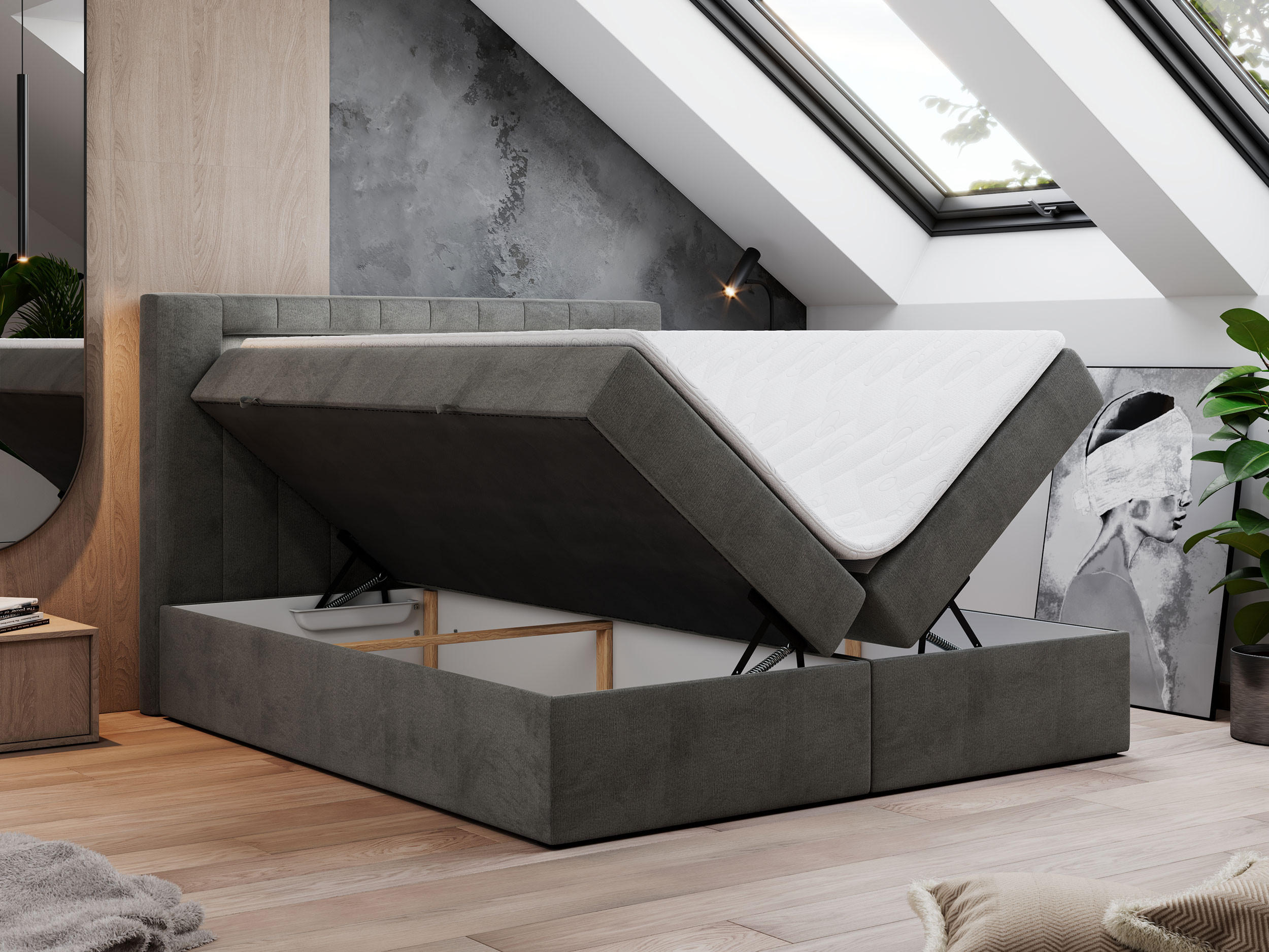 Thumbnail - MKS Boxbett, Dunkelgrau, Textil, 2-Sitzer, H4, Rechteckig, 140x200 cm, Schlafzimmer, Betten, Boxspringbetten