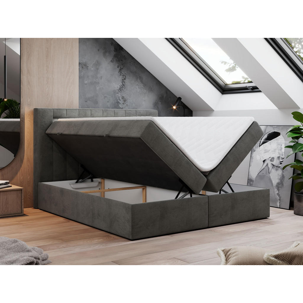 Thumbnail - MKS Boxbett, Dunkelgrau, Textil, 2-Sitzer, H3, Rechteckig, 200x200 cm, Schlafzimmer, Betten, Boxspringbetten