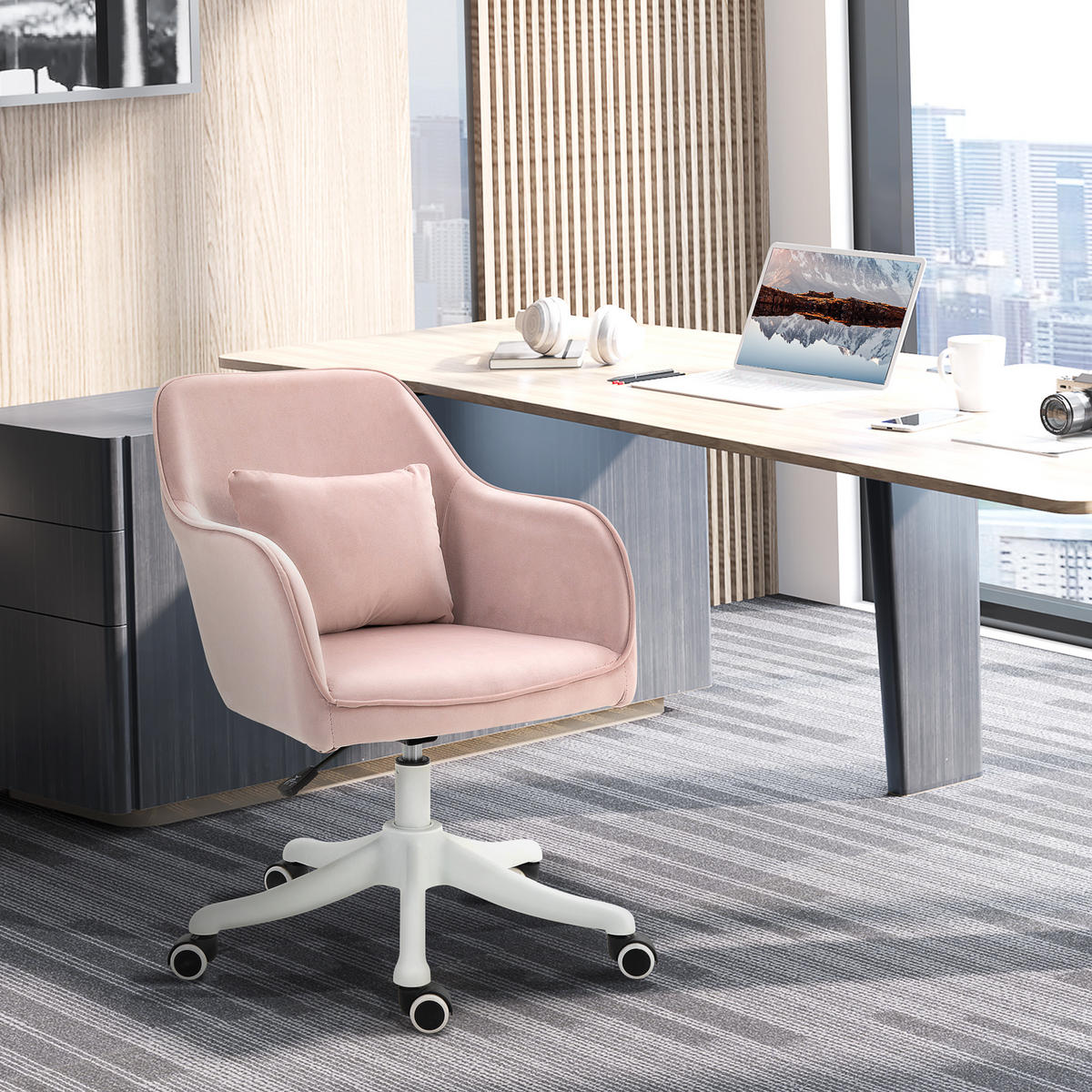 MASSAGE Bürostuhl Drehstuhl Arbeitstuhl mit Vibrationsfunktion Samt Rosa - Rosa, Textil (70/86/57cm) - Vinsetto