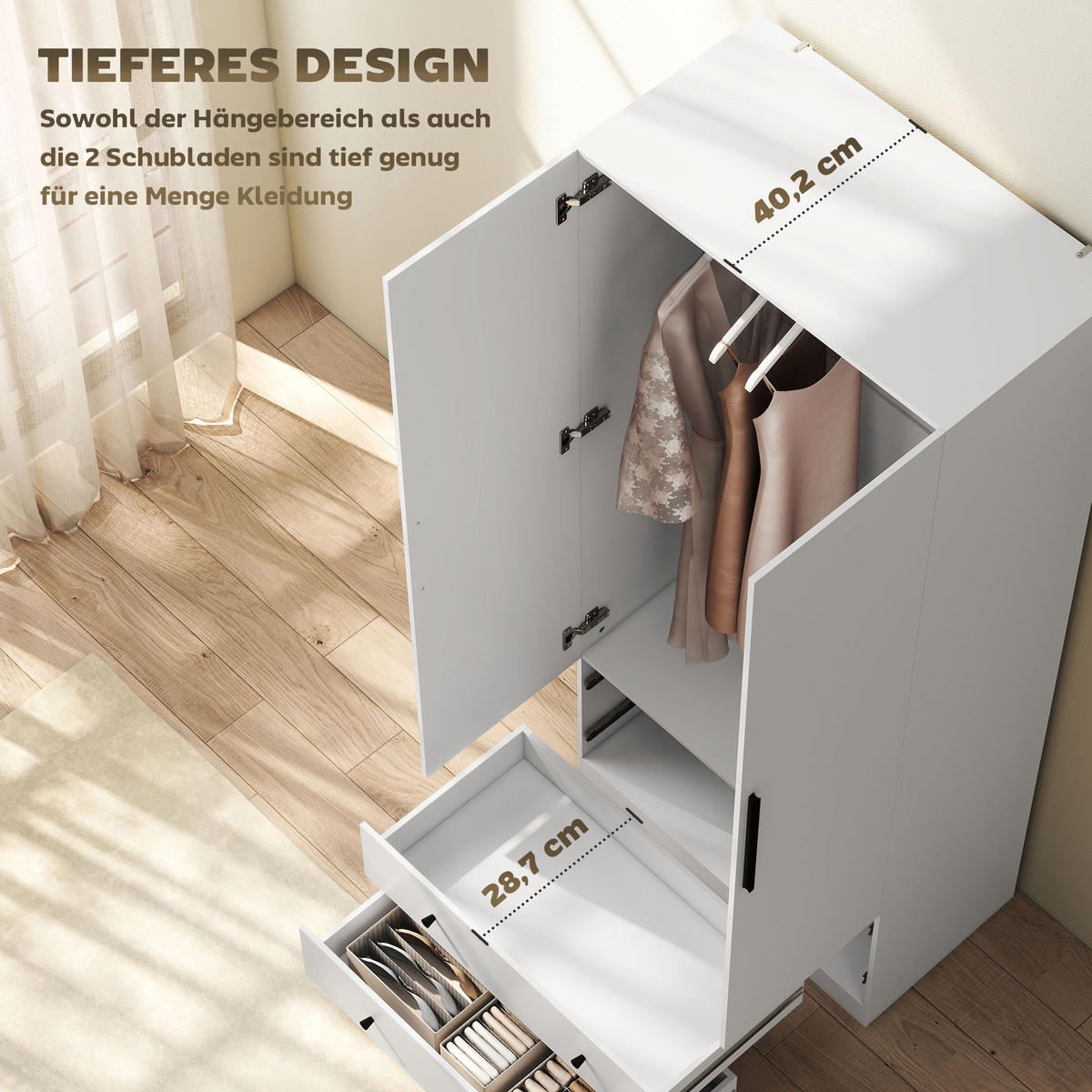 KLEIDERSCHRANK DE-09581 Weiß - Weiß, Holzwerkstoff (79/180/43cm) - ComfortXL