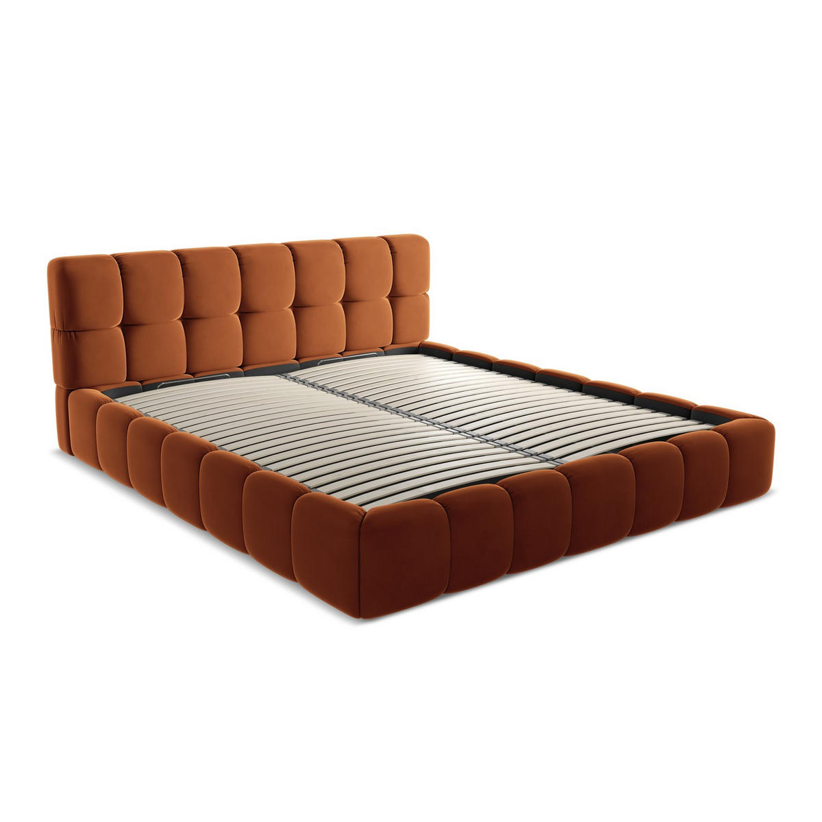 POLSTERBETT mit Bettkasten und Lattenrost 200x228 Orange - Terracotta/Schwarz, Kunststoff/Textil (180/200cm) - LaMiaSofa