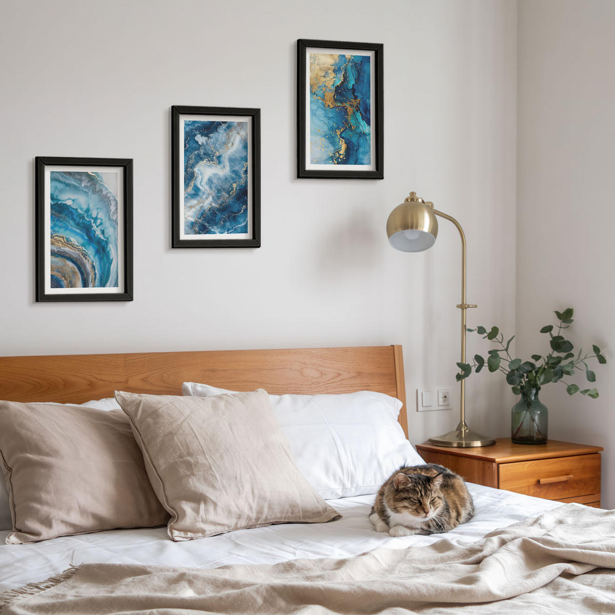 WANDBILDER 3er-Set - 20x30 cm Schwarzer Rahmen - Blaue abstrakte Muster - Schwarz, Kunststoff (20/30cm) - ArtPrintCave