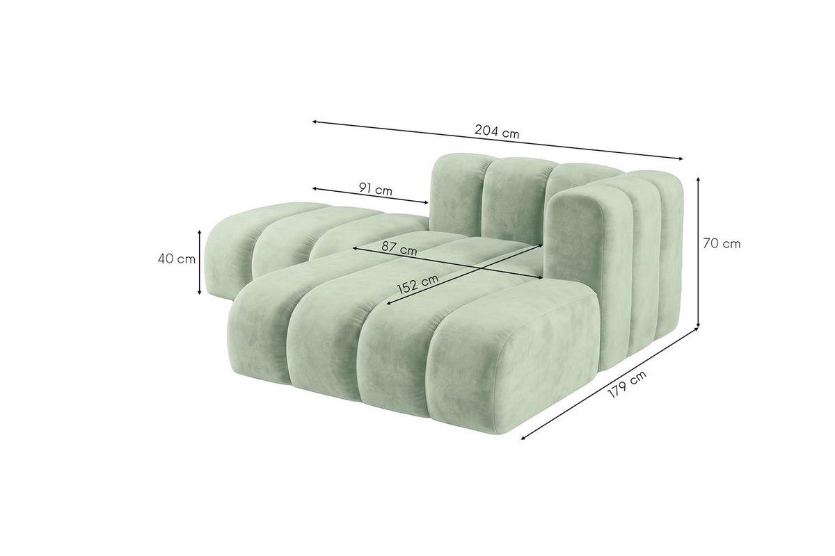 CHAISELONGUE Modulare Mit Hocker, Velvet-Stoff Riviera, Mintz, Rechts, GRAND - Mintgrün, Holz (204/179cm) - Kaiser Möbel