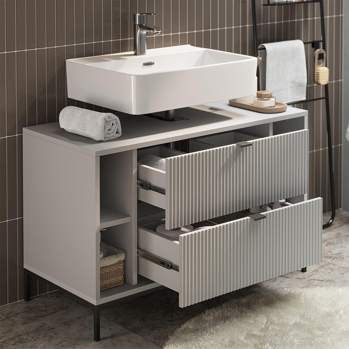 BADMÖBEL-SET Eliza Grau 2 Teile - Grau, Holzwerkstoff (100/63/45.1cm) - Vicco