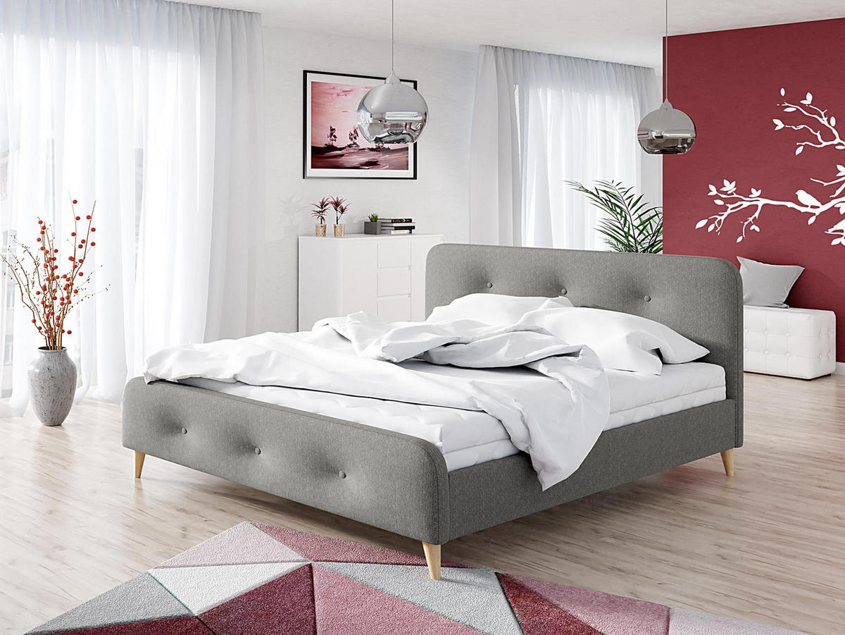 POLSTERBETT Loham New - Naturfarben/Grau, Holz/Holzwerkstoff (160/200cm) - MIRJAN24