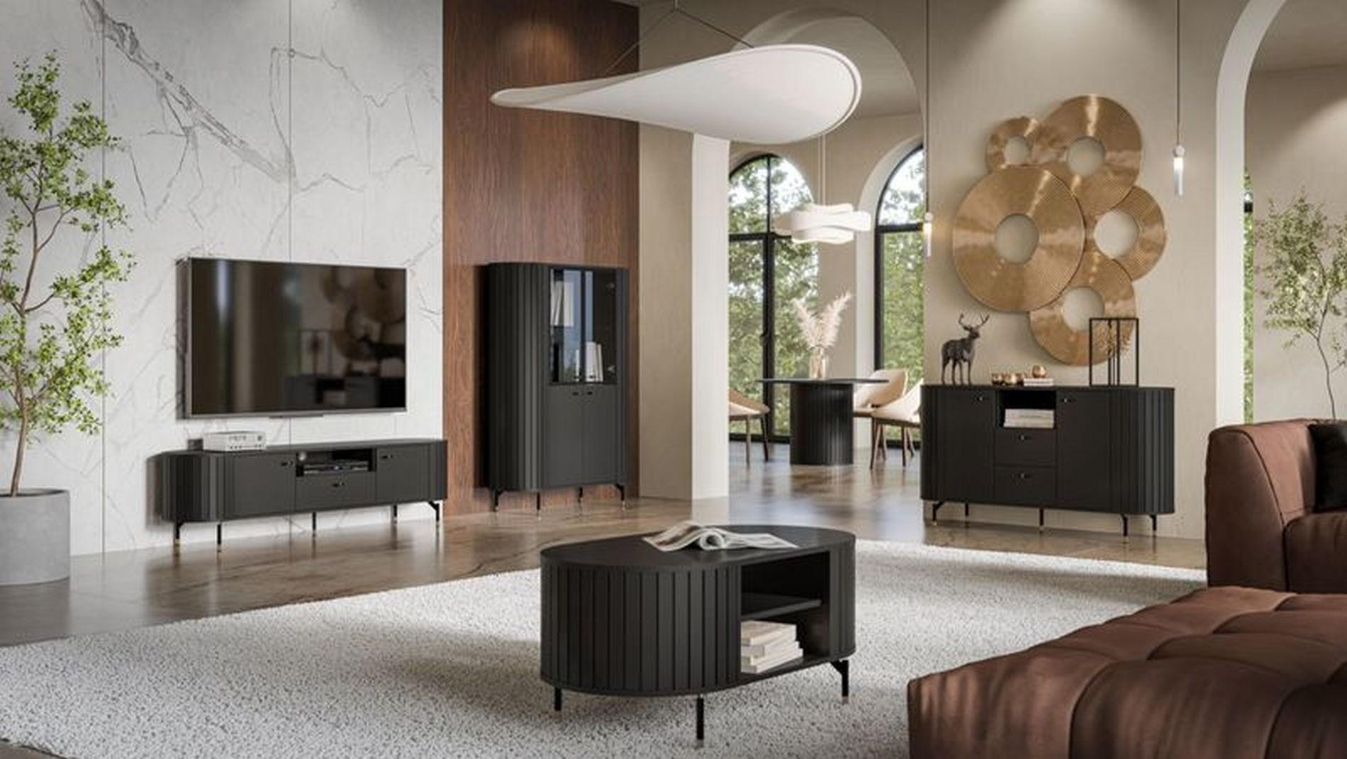 SIDEBOARD Zante Schwarz 150 cm - Goldfarben/Schwarz, Holzwerkstoff/Metall (150/81/40cm) - Selsey