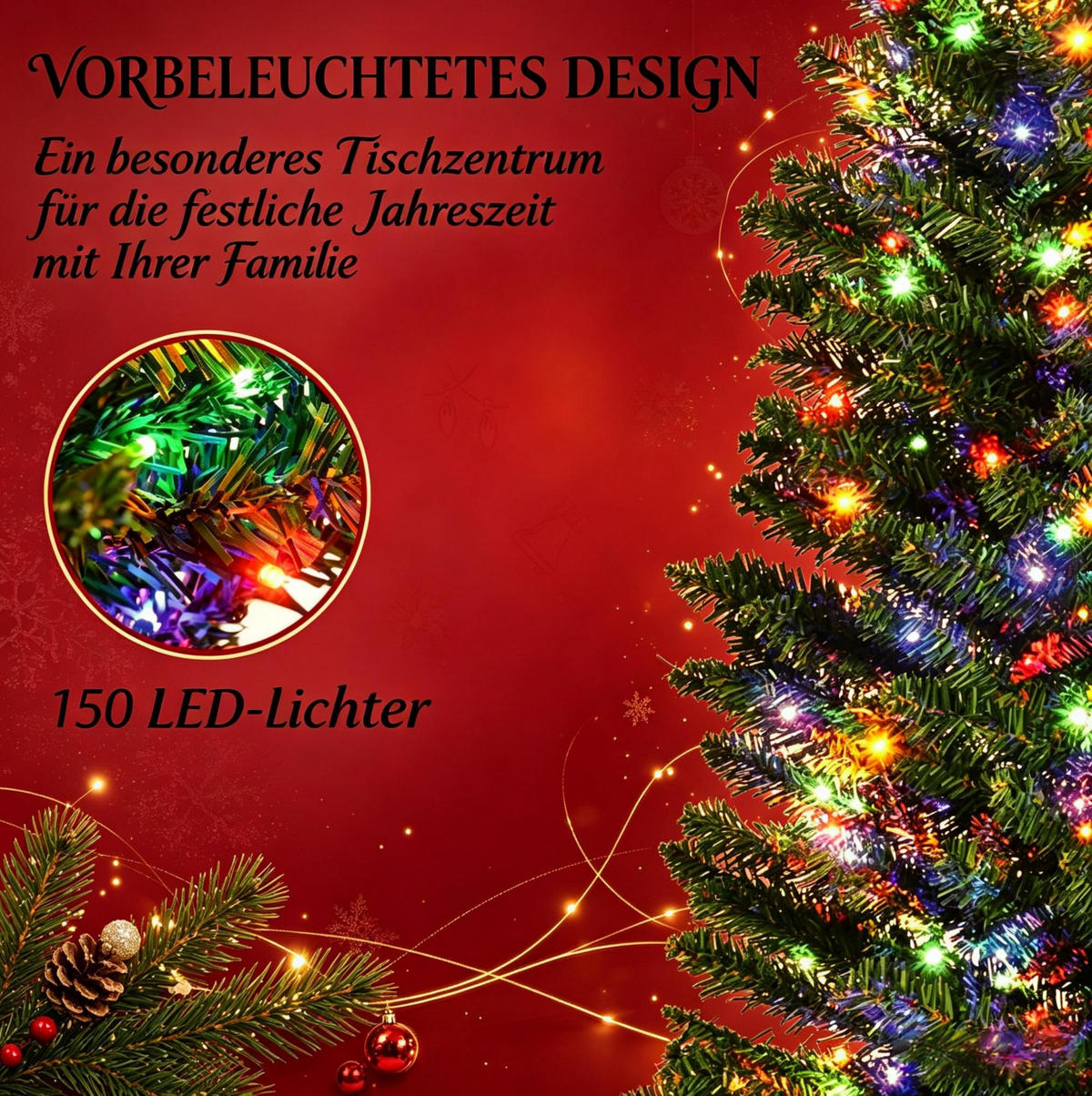 WEIHNACHTSBÄUME & Zubehör 180 cm aus Metall und PVC mit 150 LED, Grün - Grün, Kunststoff (180cm) - OKMYHOME