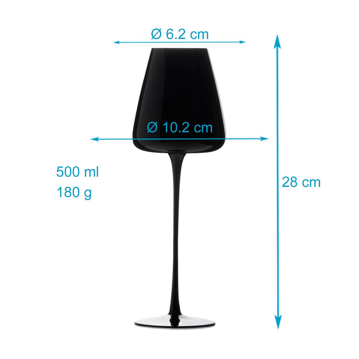 WEINGLAS-SET 500 ml (4er Set) - Schwarz, Glas (0.5L) - Intirilife