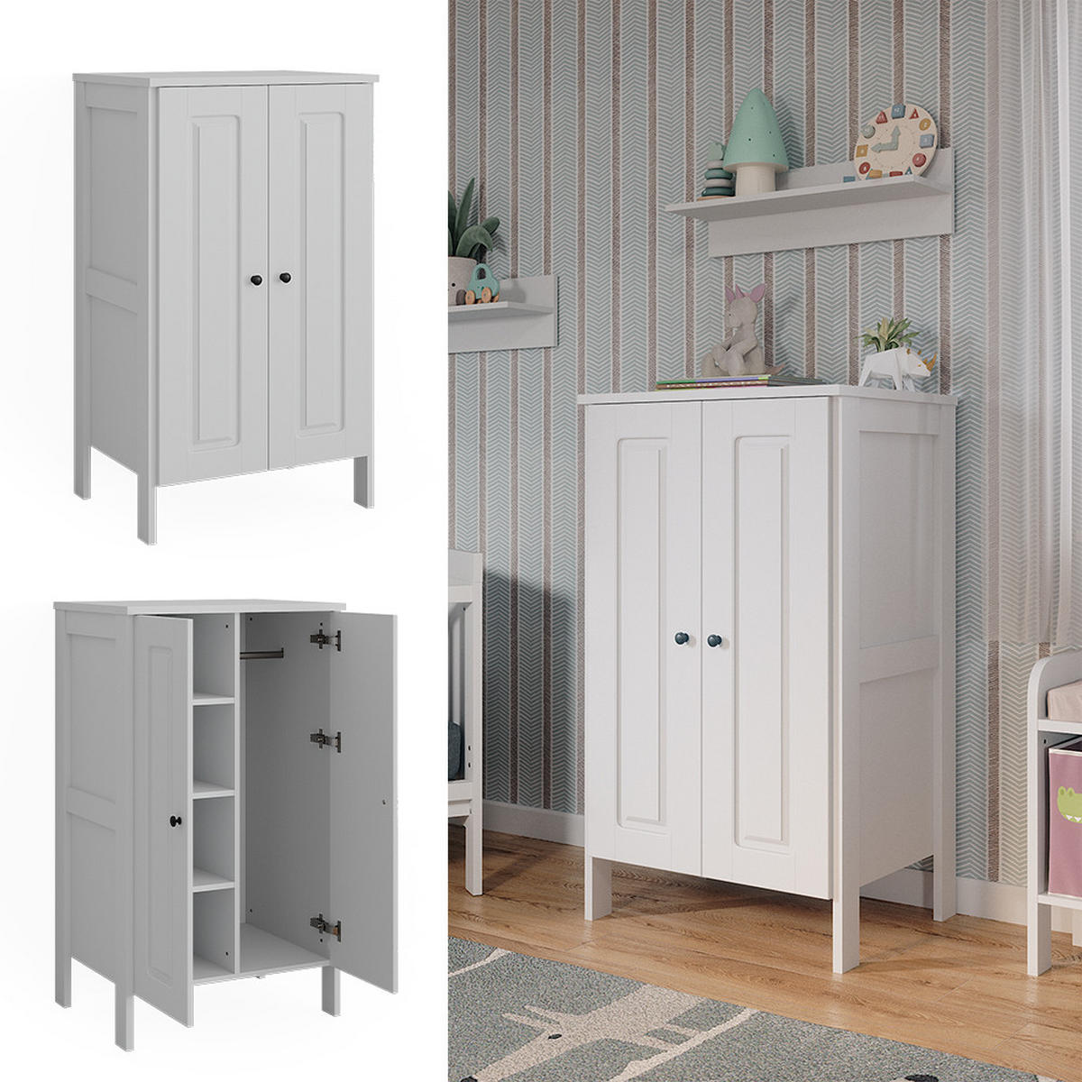 KINDERKLEIDERSCHRANK Ajaton Weiß 70 x 120.6 cm - Weiß, Holzwerkstoff (70/120.6/53.4cm) - VitaliSpa