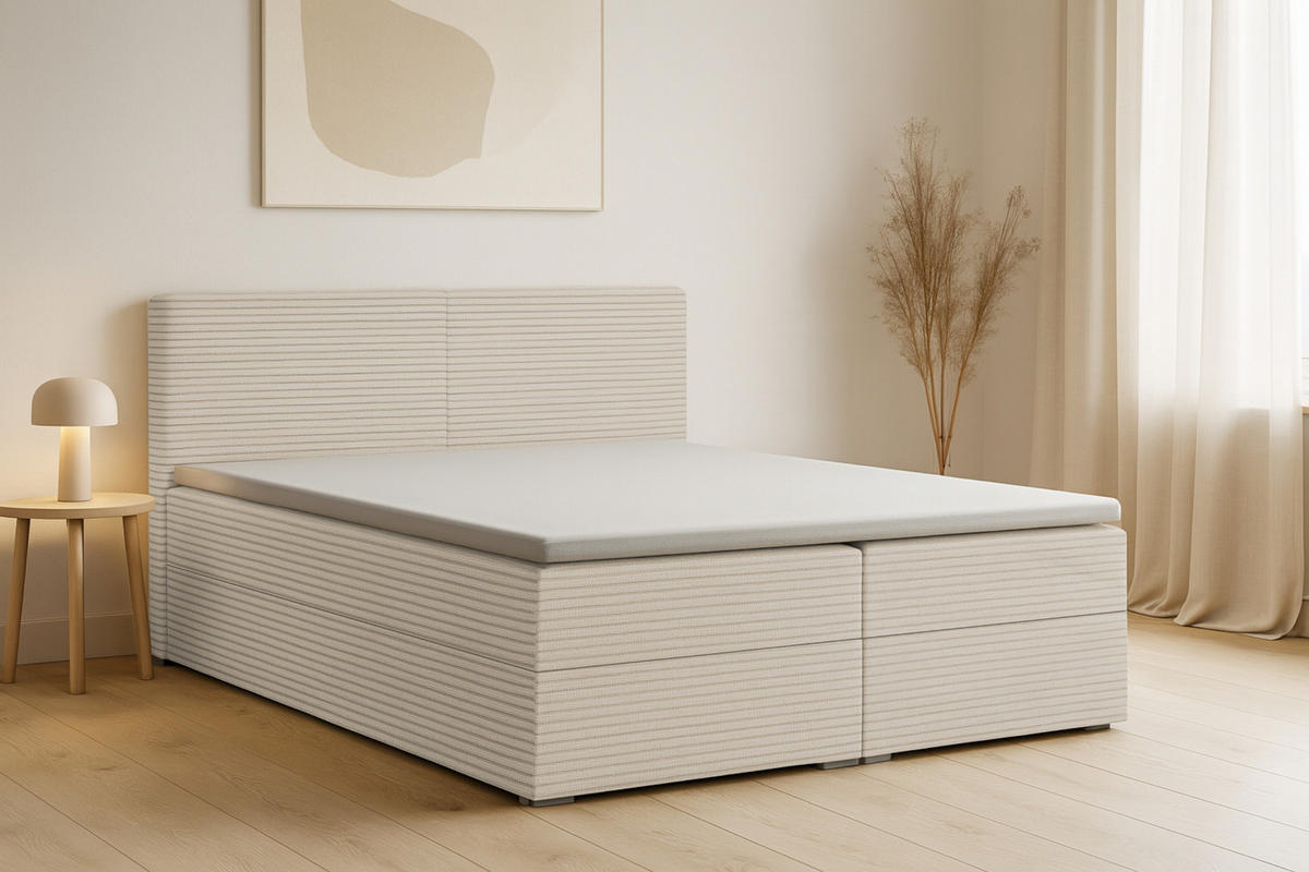 BOXBETT LON III 160/200 in Cord Ecru H3 - Ecru, Holz/Holzwerkstoff (160/200cm) - Deine Möbel 24